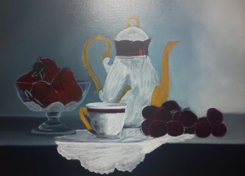 goûter aux fruits rouges  huile sur toile de lin