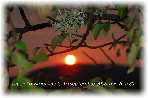 Argentine : le soleil se couche au soir du premier septembre