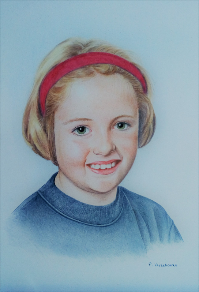 Juliette - Novembre 2018 - Portrait aux crayons de couleurs Polychromos Faber Castel, sur papier technique, format A4