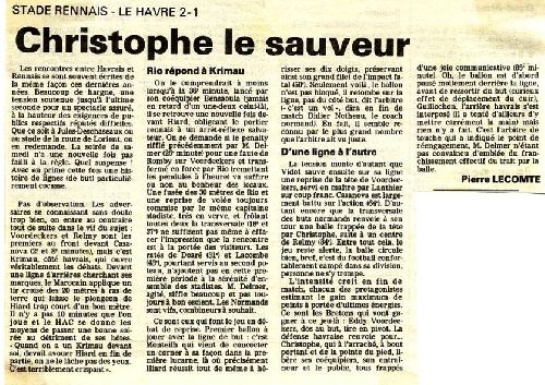 Rennes_Le Havre 27 e journée du 18/01/1986
