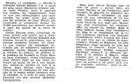 Rennes/ Nantes 14 e journée 11 novembre 1965