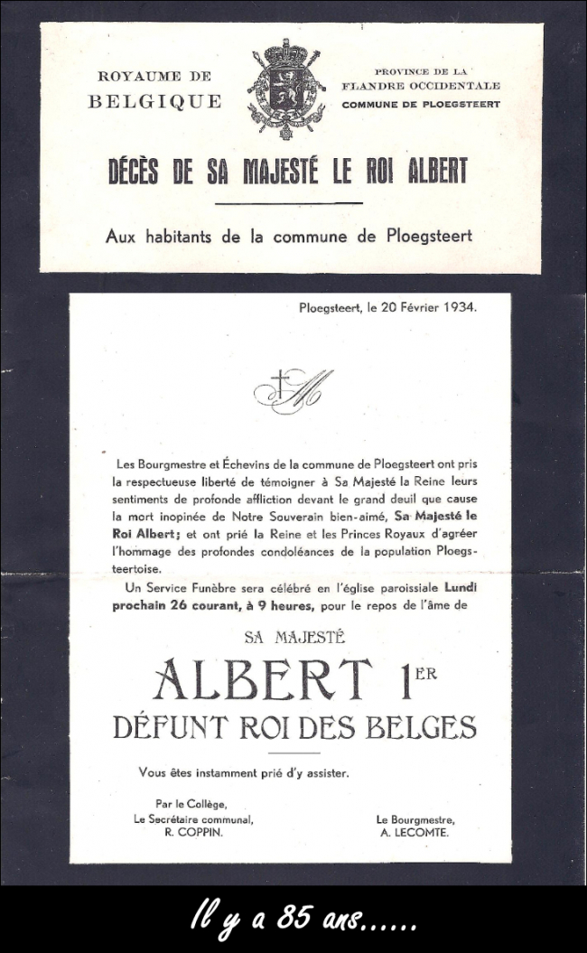 Le faire-part a été distribué dans toutes les chaumières en Belgique, il y a 85 ans...