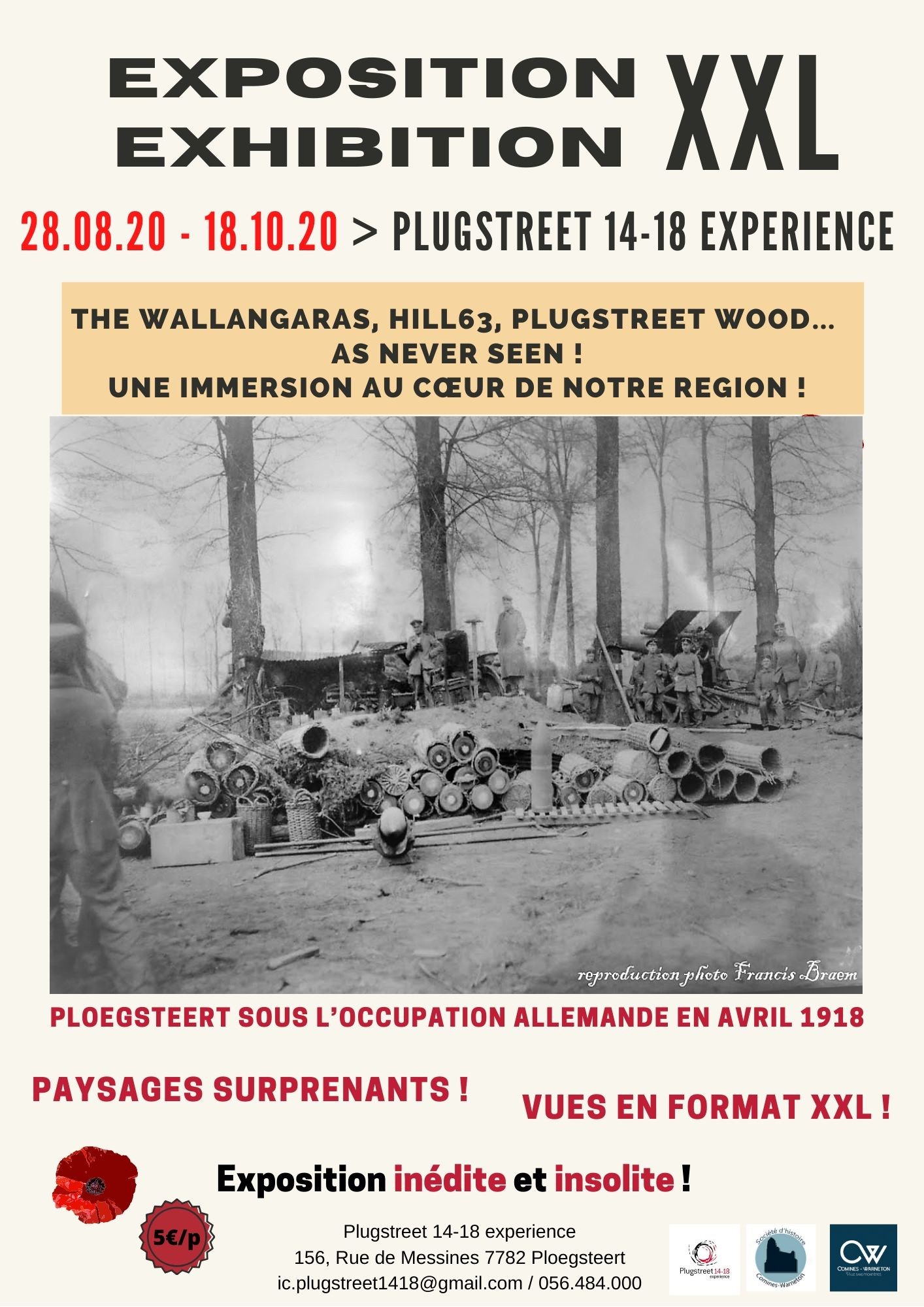 Au Plugstreet 14-18 EXPERIENCE  Une exposition avec des clichés réalistes des catacombes.  Une expo. XXL jusqu'au 18 octobre. Il reste quelques jours. 