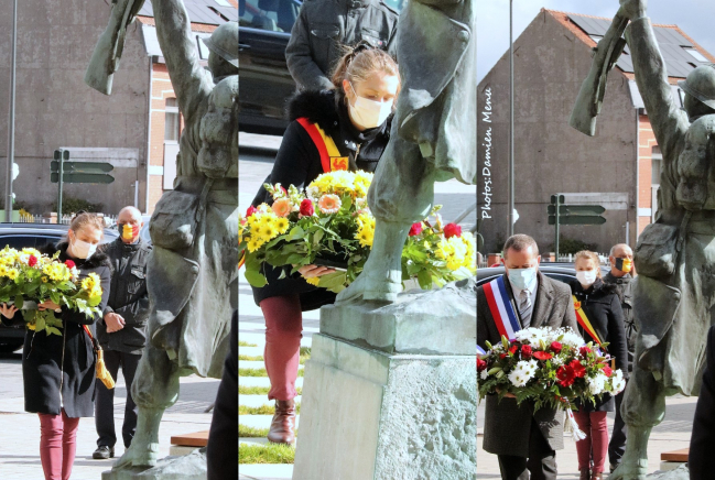De multiples gerbes furent déposées ce dimanche matin a Ploegsteert a l'occasion du 76ème anniversaire de la victoire du 8 mai 1945.