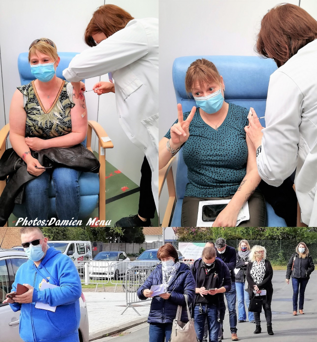 C'est reparti, ce lundi !  On faisait la queue avant d'entrer a la salle polyvalente du Bizet. Nouvelle vague de vaccination pour Comines-Warneton