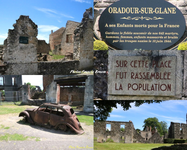 Le village est resté tel quel après le 10 juin 1944 ou toute la population d'Oradour-sur-Glane a été assassinée.