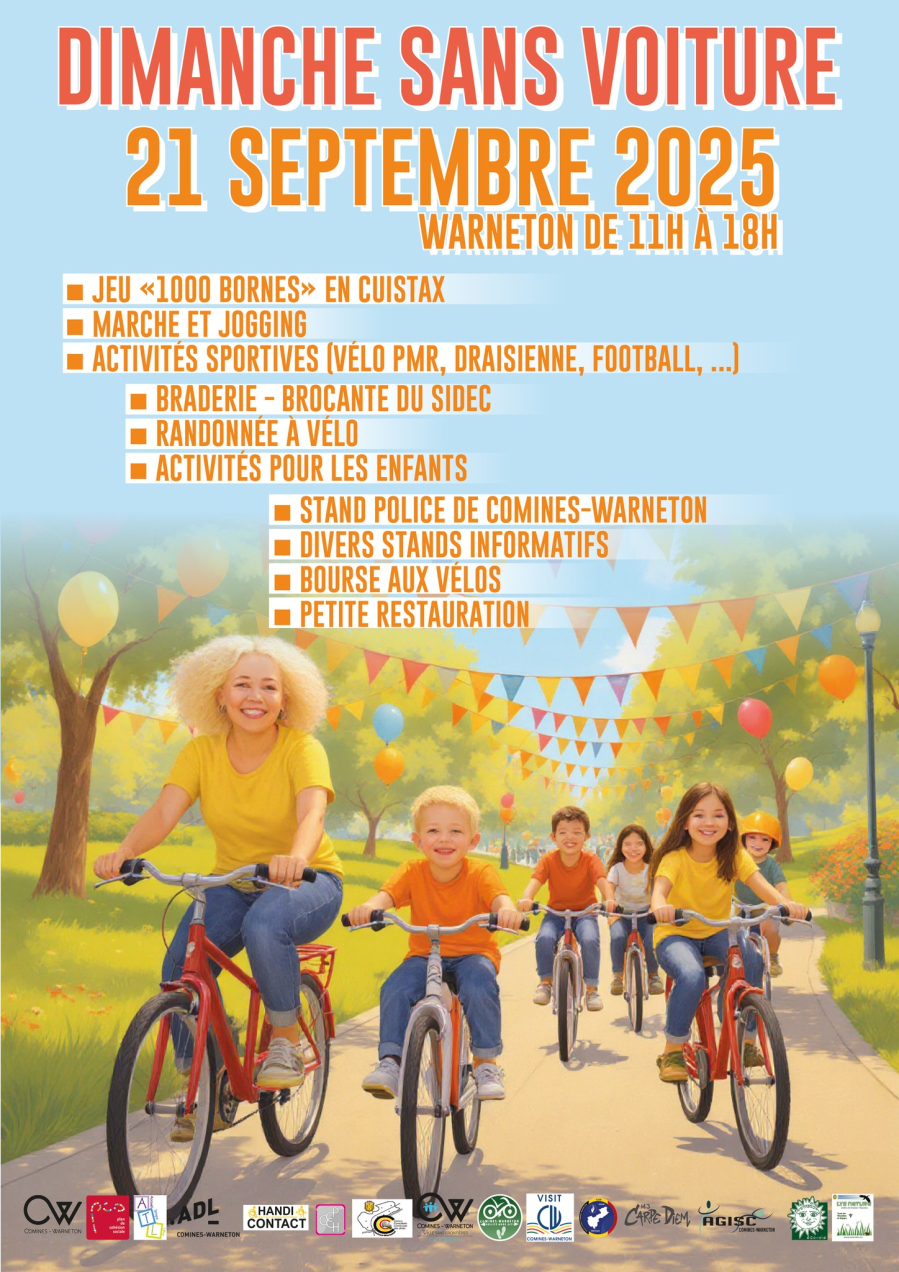 Ce 21 septembre à Warneton, de 11h à 18h:Dimanche sans voiture 