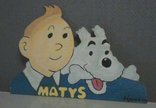 Tintin & Milou, plaque de porte offerte à un super gentil petit garçon