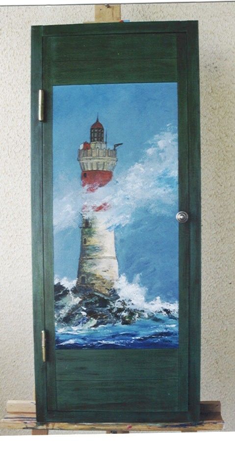  le phare ,peinture a l'huile sur une porte
