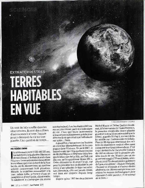 Article du 28 juin 2007 le Point - sur les planètes extra solaires