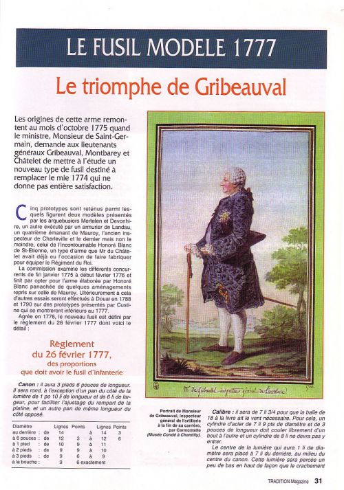 Gribeauval à l'origine du fusil 1777