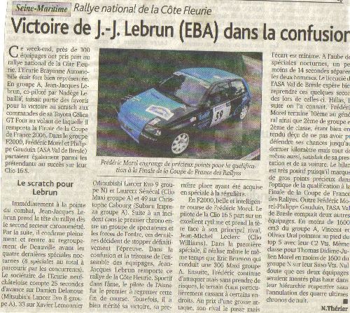 Article de journal sur le Rallye de la Côte Fleurie 2007 par Nicolas THERIER *******************(cliquez sur l' article pour pouvoir le lire)