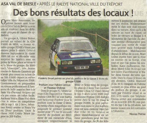 Article de presse de N THERIER rallye du TREPORT 2009