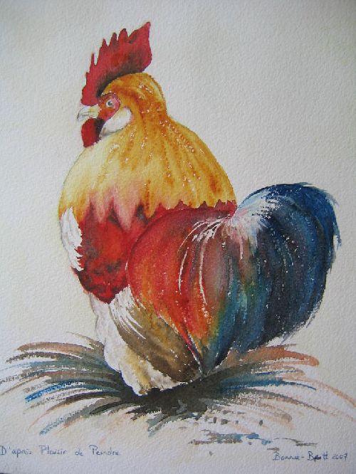 Coq d'après un modèle pastel dans plaisir de peindre (2007)