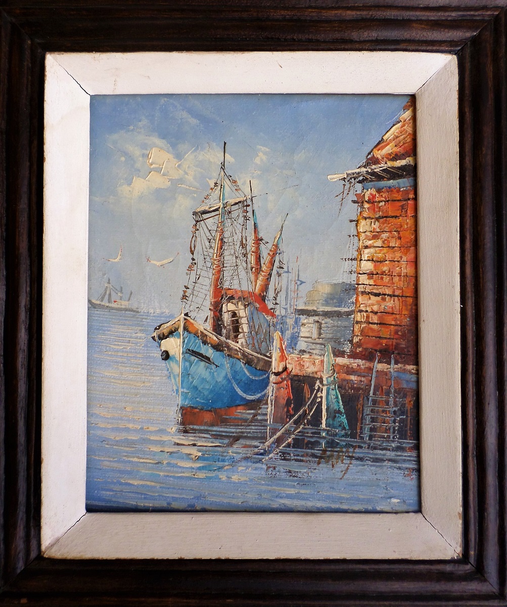 Bateaux de pêche (Tableau école de peinture)- 32x38cm