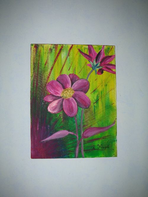 Violet floral - Huile et acrylique