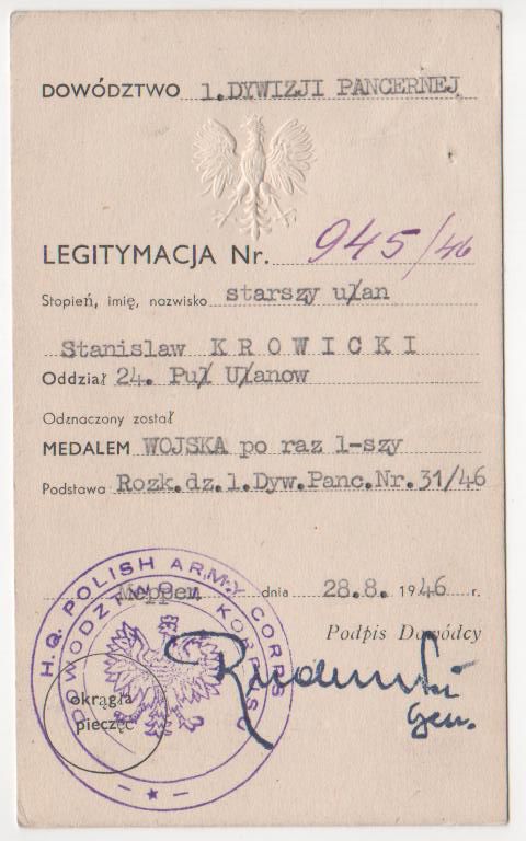 Documents du lancier Stanislas Krowicki