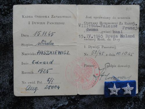 Attestation de blessures 2ème Régiment Blindé