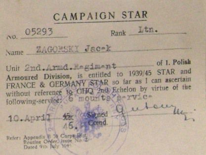 Campaign Star Lt Zagorski 2ème RB