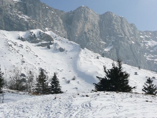 Mais même un peu au-dessus de la cabane Roybon, on a de bonnes chances de trouver de la douce poudreuse, en visant la bonne combe.