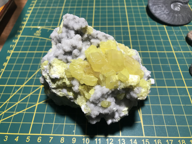 SOUFRE CRISTALLISÉ SUR ARAGONITE CALTANISSETA  SICILE ITALIE