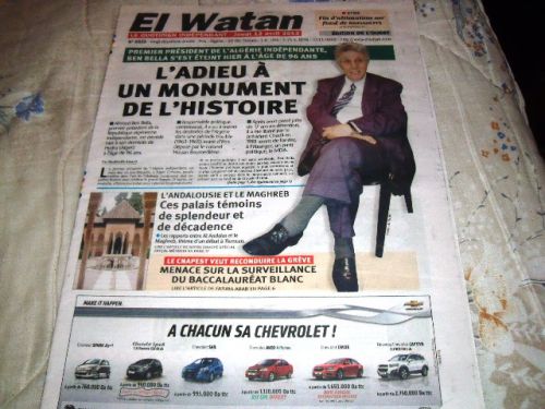 EL-WATAN DU 12/04/2012- DECES DE AHMED BENBELLA