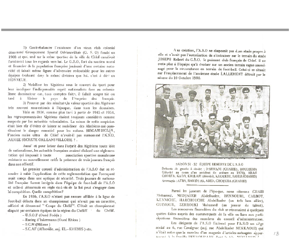 Histoire d'un club par Abdelkader El meddah-de l'ASO d'hier au CSO d'aujourdhui