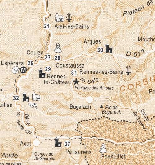 Localisation des principaux sites autour de Rennes-le-Château
