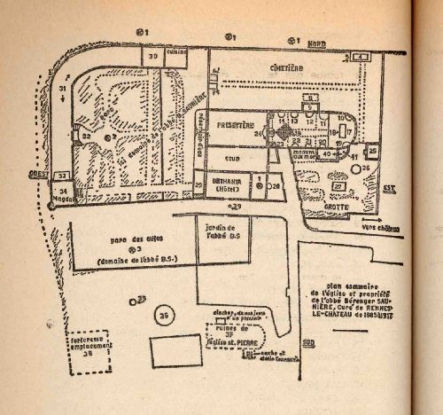 Plan de Rennes-le-Château établi par Gérard de Sède en 1967