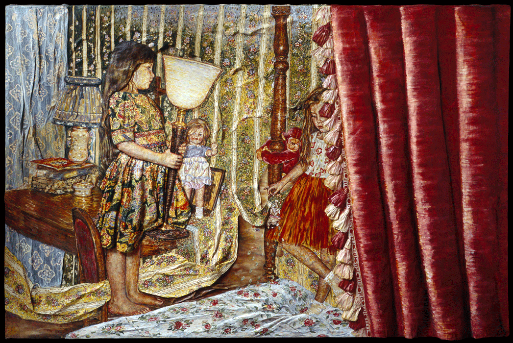Le rideau rouge -Huile sur toile marouflée - 96 cm x 146 cm