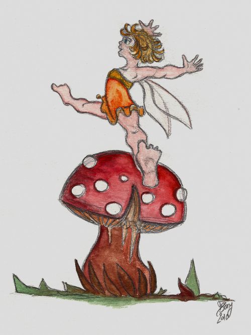 Fée sautant sur un champignon !