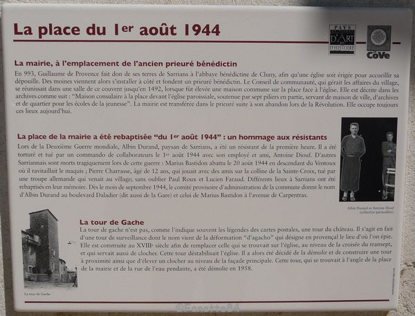 Panneau explicatif de laPlace du 15 Août 1944 à Sarrians