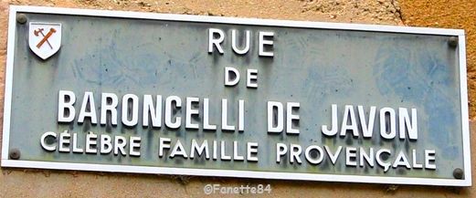 Aubignan. Plaque de rue Baroncelli de Javon. Célèbre famille provençale