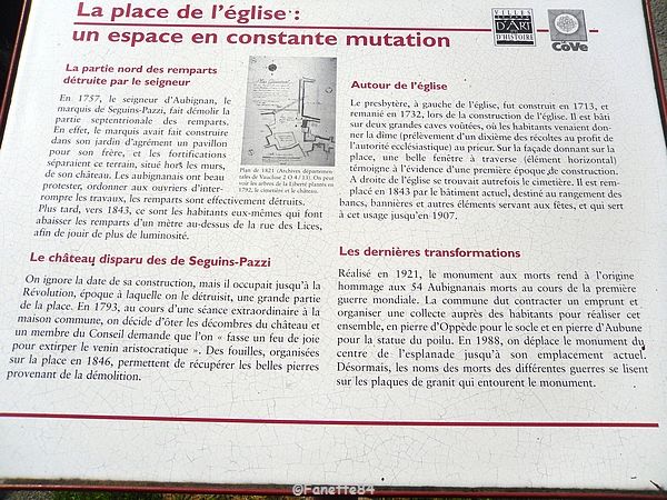 Panneau explicatif de la place de l'église d'Aubignan