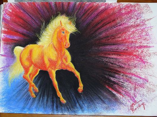 cheval fantastique très coloré (pastel 30X40 cm)