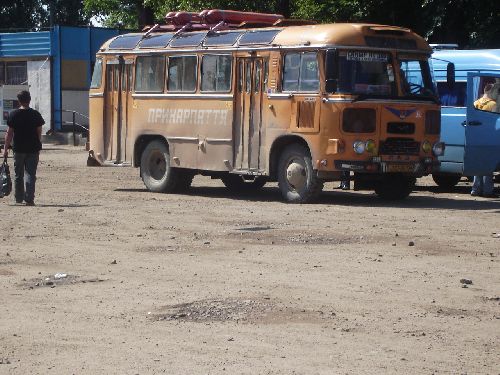 Ukraine : typical autobus  in countryside ( en campgne) 