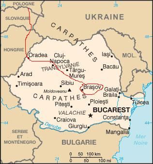 Carte Roumanie et le trajet effectué depuis la Pologne  ( travel from Poland) 
