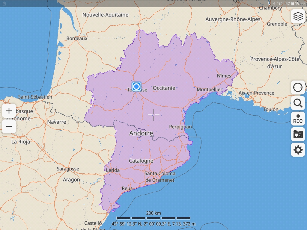 Exemple de cartes téléchargées (Occitanie, Andorre et Catalogne)