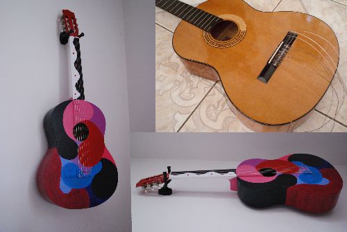 Guitare classique multicolore => 110 euros (disponible)