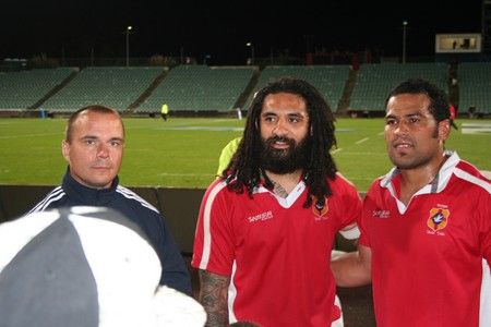 A la fin du match All Blacks / Tonga avec le Chabal des Iles Tonga