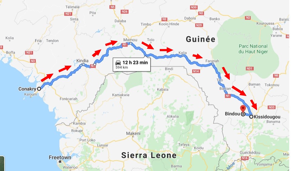 Itinéraire Conakry Kissidougou2