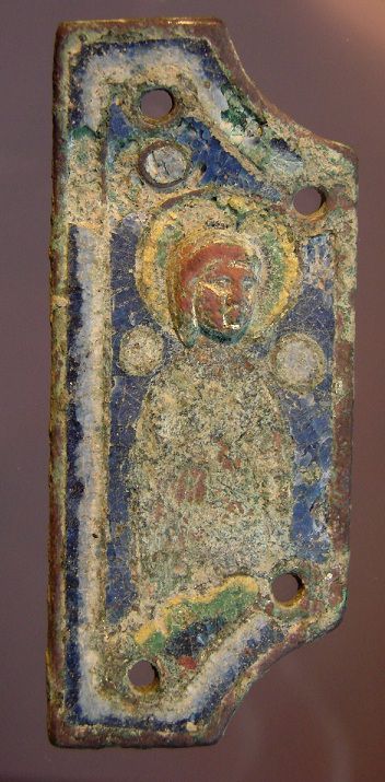 Applique de trave gauche de crucifix en émaux de Limoges -  XIIIe siècle