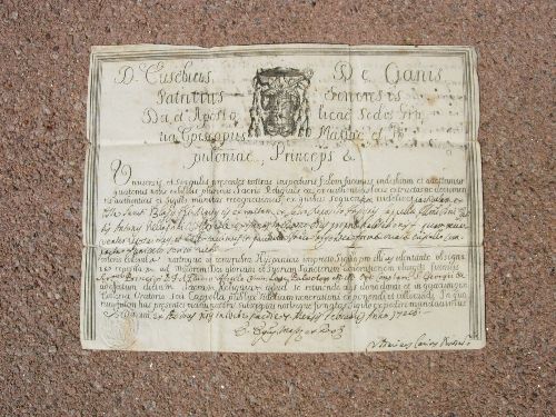 Certificat d'authenticité de reliquaire de saint Blaise