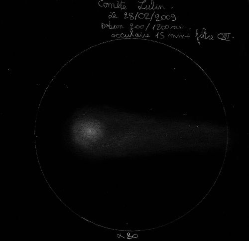 dessin de la comete lulin le  28/02/2009