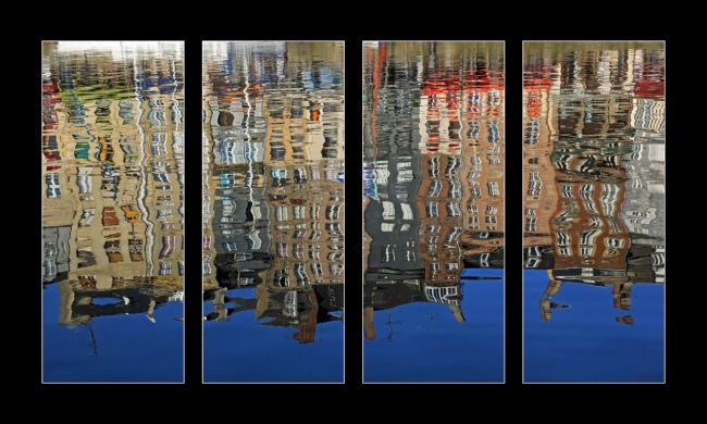 Polyptyque Reflets Honfleur fond noir 60x100