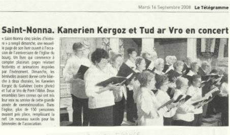 Les chorales dans le Télégramme -16 septembre 2008