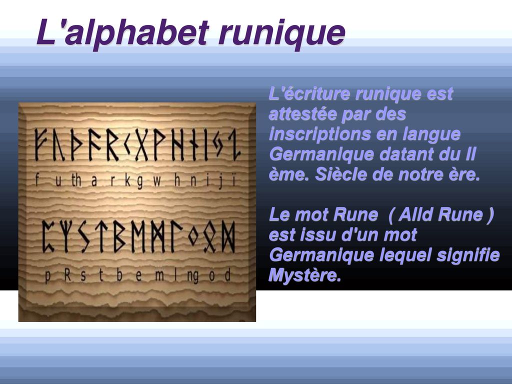 L+alphabet+runique+L+écriture+runique+est+attestée+par+des+inscriptions+en+langue+Germanique+datant+du+II+ème