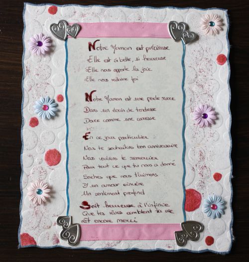 30/07/11 : carte d'anniversaire pour ma maman : une cartascrap !!!! Avec un joli poème