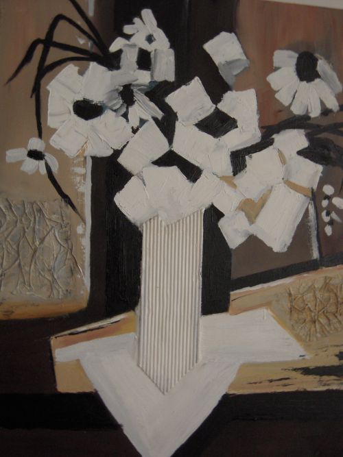 FLEUR   BLANCHE (collage et couteau)