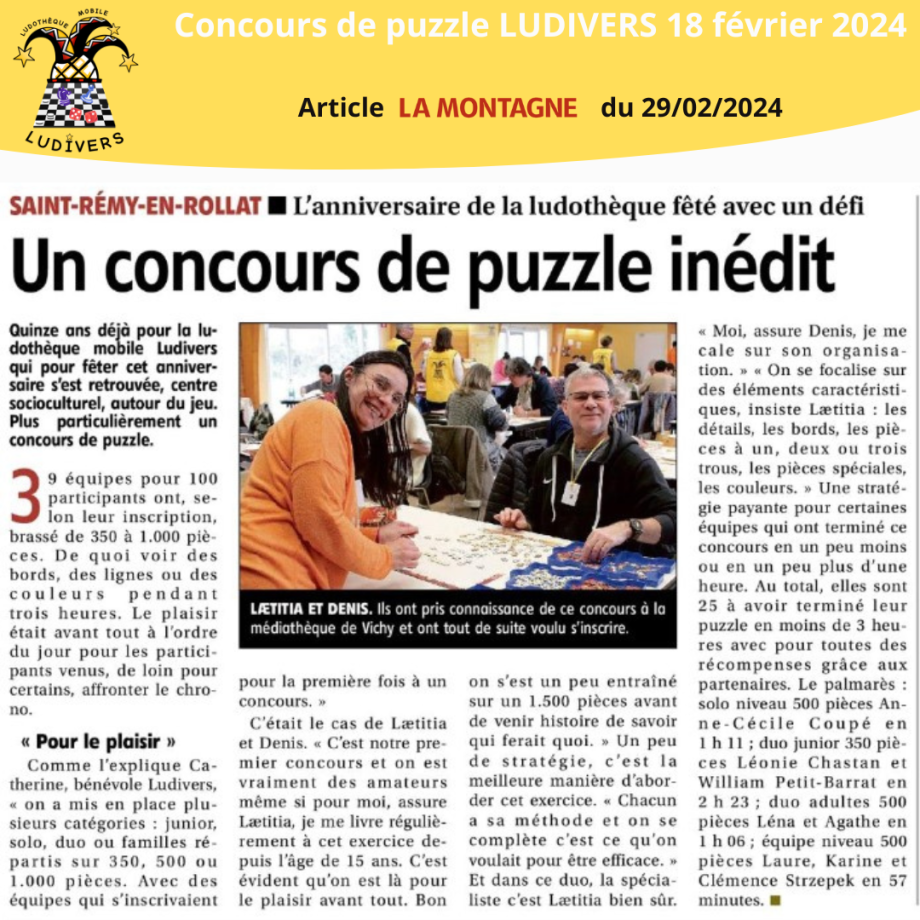 Concours de puzzle Ludothèque mobile LUIDVERS 18 février 2024